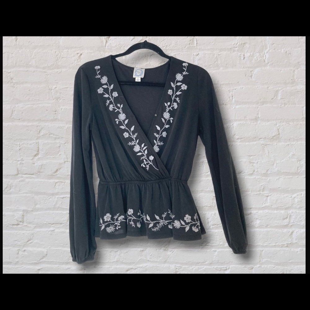 Blue Rain White Black Embroidered Floral Neck Tunic